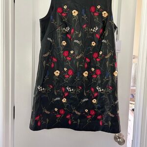 Calvin Klein Faux Leather Embroidered Shift Dress size 14. NWT